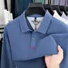 Camisa Polo Masculina de Manga Longa com Gola Lapela 100% Algodão Casual Tops Masculinos Piqué Bordado Camiseta 100% Algodão para Homens