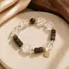 Pulseira Mingtai Jewelry de Cristal Branco com Pedra Olho de Tigre e Ouro Negro Super Sete Placas de Agarwood Qi Nan Pulseira Natural Super Sete
