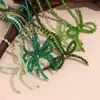 Moda Europeia e Americana Estilo Fresco Elegante Pingente Contas de Aço Inoxidável Feito à Mão Cristal Verde Lapidado Colar com Laço Mulheres