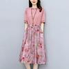 Vestido Patchwork con Estampado Floral de AliExpress Verano Largo Medio Manga Corta Vestido Holgado para Mujer Vintage Talla Grande Ropa de Mujer