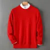 Suéter masculino de lã pura espessa, gola redonda, mangas compridas, tricô casual, cor sólida, caimento solto, versátil, estilo pullover, camada base