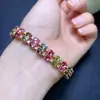 Pulseira de Turmalina Pura Natural com Cravação em Prata Esterlina S925, Cristais Limpos, Boa Cor, Pedra Principal 4*6mm