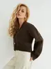 Nuevo cárdigan de punto con cuello en V para mujer Otoño 2026, suéter corto tipo abrigo holgado, top casual versátil de color liso
