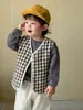 Ropa para Niños Otoño Chaleco a Cuadros para Bebé 2026 Nuevo Estilo Coreano Ropa para Niños Conjunto de Sudadera y Pantalones Deportivos para Niños