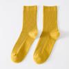 Calcetines de algodón puro para mujer, medias de otoño e invierno, de algodón peinado de color liso, desodorante, calcetines de tubo blancos con rayas de doble aguja.