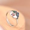 Anillo de cornucopia de esmalte esmaltado, estilo nacional, elegante, exquisito, con personalidad y temperamento, apertura azul quemada, ajustable para mujer.