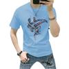 Camiseta de Hombre Manga Corta Algodón Puro Moda Nacional Estampado Denim Ajustada Versátil Ropa Moda Hombre Top de Media Manga Camiseta