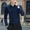 Camisa Blanca para Hombre, Manga Larga, Corte Delgado, Antiplanchado, Ropa Formal de Trabajo, Traje de Hombre, Camisa para Padrino, Camisa de Boda