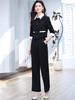 Caqui Chaqueta Corta de Siete Mangas Top Pantalones de Mujer Profesional Casual Elegante Primavera Verano Otoño Traje de Dos Piezas Moda