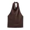 2025 Verano Nuevo Ropa de Mujer Transfronteriza Europea y Americana Textura Satén de Seda Moda Elegante Top Halter W107 8859