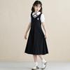 Vestido de dos piezas falsas para niña Verano Nuevo Estilo Vestido de princesa estilo niña Verano Niños medianos y mayores Falda estilo universitario