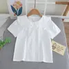Roupas de Verão Novas para Meninas 2026 Estilo Coreano Camisetas de Manga Curta 100% Algodão Camisas Brancas Estilosas para Crianças Pequenas e Médias