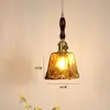 Lámpara de latón y cristal ámbar retro nostálgica estilo Wabi-Sabi personalizado B&B Dormitorio Mesita de noche Restaurante Bar Entrada Candelabro