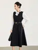 2616303-Nanyou Vestido Elegante de Alta Qualidade para o Dia a Dia com Lapela Cintura Marcada Temperamento Fashion Sem Mangas Outono/Inverno Roupas Femininas Saias