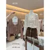 Conjunto de duas peças AS OFFICIAL Outono estilo coreano retrô com poá e renda, cardigã e regata 28996