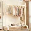Cabide de Roupas de Barra Dupla para Quarto, Cabide de Roupas Móvel de Chão Doméstico, Rack Interno para Armazenamento e Secagem de Roupas e Chapéus
