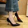 Salto Agulha Alto de Couro Patenteado Novo para Primavera com Solado Vermelho, Sapatos Profissionais Ol Pontiagudos da Moda Estilo Coreano, Versátil
