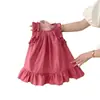 2025 Estilo Coreano Niñas Verano Elegante Falda Linterna Infantil Falda de Encaje Hoja de Loto Vestido Suelto de Princesa para Niños