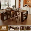 Mesa isla de madera maciza color nogal 2025 nueva mesa de bar integrada para sala de estar mesa de té mesa central multifuncional retráctil