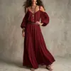 Vestido de Vacaciones de Color Sólido con Tirantes Cruzados para Mujer 2026, Nuevo Estilo Europeo y Americano, Vestido Largo Ajustado con Hombros Descubiertos y Detalles de Volantes