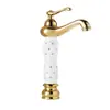 Bacia de cerâmica com diamante em cobre dourado preto e branco, torneira quente e fria, bacia de assento de furo único, torneira misturadora alta