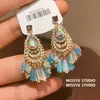Pendientes de Borla de Cristal Azul con Pintura al Óleo Retro Brillante, Pendientes de Lujo Ligero y de Alta Gama, Pendientes de Lujo Estilo Palacio Europeo y Americano