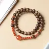 Pulsera de doble círculo Qinan Chen Xiang, método antiguo, con jaspe dorado, flor de peonía, tarjeta de mano, diseño original, pulsera de cuentas de jade tejida a mano