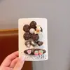 Tecido cor de café desenho animado presilha de cabelo infantil laço xadrez pérola presilha de tecido totalmente revestida presilha para franja de bebê sem danificar