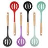 Set de Utensilios de Cocina de Silicona con Mango de Madera Extendido, Cuchara y Espátula Especiales para Sartén Antiadherente, Espátula de Silicona de Grado Alimenticio