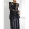 Shanli Dadi Elegante Moda Nicho Renda Camisa Top Feminino Manga Longa Recorte T-shirt Sexy Cobertura