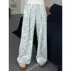 Pantalones Florales Azules Talla Plus de Yamamoto para Mujer, Primavera/Verano 2026 Delgados Sueltos Rectos Caídos Casuales de Pierna Ancha