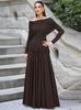 Roupas Femininas Francesas Mais Vendidas Outono 2025 Nova Moda Vestido Longo de Manga Comprida com Gola One-Line Cintura Plissada Comércio Exterior Atacado