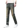 Jeans Masculino Retro de Alta Qualidade 2026, Calças Masculinas Retas de Caimento Slim para Primavera e Outono, Calças Casuais da Moda Cor Amarelo Lama