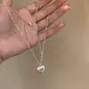 Collar de Tirar de Piedra Natural de Diseño Original Nicho Estilo Coreano con Colgantes de Gota de Agua, Gato, Letra y Corazón, Cadena para Clavícula, Cadena para el Cuello