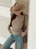 Camiseta de punto básica de cuello redondo para mujer, nuevo estilo otoño/invierno, corte ajustado, cálida y adecuada como capa interior, camiseta de manga larga