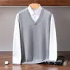Chaleco de cachemir para otoño e invierno, de siete agujas y doble hilo, engrosado, para hombre, cuello en V, casual de negocios, sin mangas, tejido