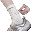 Calcetines de otoño e invierno para mujer, sin costuras, calcetines de media pantorrilla estilo coreano de principios de otoño, estilo ins con pequeño ribete de encaje, calcetines de algodón holgados versátiles, calcetines blancos para mujer