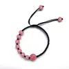 Pulsera de Cristal Rosa Natural Cristal de Fresa Ónice Negro Par de Pareja Cadena de Cuerda Roja Tejida a Mano Simple para Hombres y Mujeres