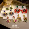 Brincos de Flor de Diamante Vintage Meio Antigo Estilo Corte Retro Elegante Elegante Brincos de Alta Qualidade Atacado