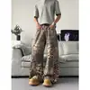 Jeans Masculino de Impressão 3D com Estampa de Leopardo Manchas Pernas Curvas Verão Americano High Street Design Largo Casual Calças Longas