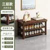 Zapatero de madera maciza, engrosado, de varios niveles para uso doméstico, con un banco incorporado para sentarse y cambiarse los zapatos en la entrada; Zapatero de varios niveles, estilo europeo, lujoso y económico