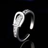 Cross-border Hot Sale Light Luxury Square Diamond Belt Buckle Zircon Copper Bottom Gold Plated Silver Ring Women Opening Adjustable Ring Wholesale