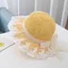 Sombrero de Paja Tejida con Encaje para Niños de Verano, Sombrero para el Sol para Fotografía al Aire Libre, Sombrero de Paja con Encaje para Vacaciones en la Costa, Sombrero para el Sol al por Mayor