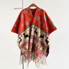 Xale de Cashmere Sintético de Alta Qualidade com Pintura a Tinta Estilo Chinês, Cachecol Quente Versátil para Viagens de Inverno, Manto Espessado