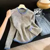 Suéter de punto con bloques de color estilo coreano, cuello medio abierto, nuevo top de punto suave con mangas raglán para mujer, primavera/otoño 2026