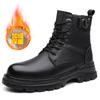 Novos Sapatos de Algodão de Cano Alto em Couro Bovino de Camada Superior para Homens, Forrados com Lã, Quentes, Sola Grossa, Botas Martin, Sapatos da Moda Masculina, Atacado