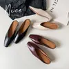 Estilo Coreano Simples Elegantes Capa Superior Piel de Vaca Medias Zapatillas Tacón Grueso Zapatos Mueller Punta Cuadrada Modernas Zapatillas de Punta Media para Mujer