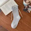 Calcetines para Mujer Dulces de Lunares con Lazo de Cinta Calcetines de Media Pantorrilla Color Japonés Bloque de Color Doble Canalé Borde Enrollado Calcetines de Ajuste Holgado Calcetines sin Costuras
