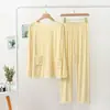 Conjunto de Modal Pulôver Respirável Roupa de Casa Duas Peças Japonês plus size Macio e Delicado Amplo Calças de Manga Comprida
