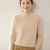 Suéter Feminino de Cashmere Gola Alta Meia Espesso Cor Sólida Simples Malha Solta Camada Base Suéter Cashmere Puro